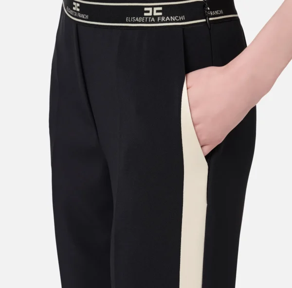 Elisabetta Franchi Pantaloni E Shorts^Pantalone dritto in crêpe con banda laterale Steel