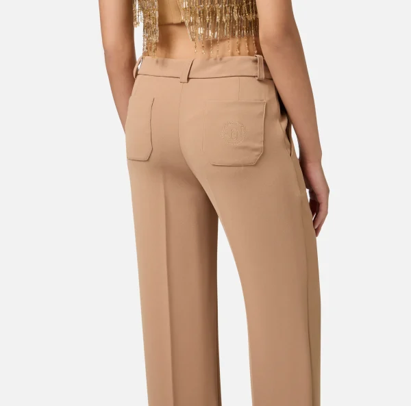 Elisabetta Franchi Pantaloni E Shorts^Pantalone dritto in crêpe con ricamo stemma Camel