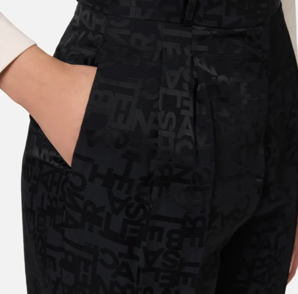 Elisabetta Franchi Tailleur | Pantaloni E Shorts^Pantalone dritto in crêpe jaquard lettering Nero