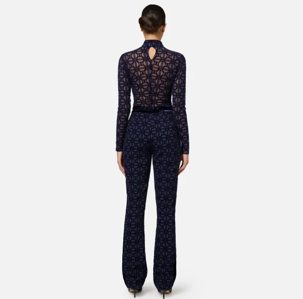 Elisabetta Franchi Tailleur | Pantaloni E Shorts^Pantalone dritto in crêpe flock con cintura Navy