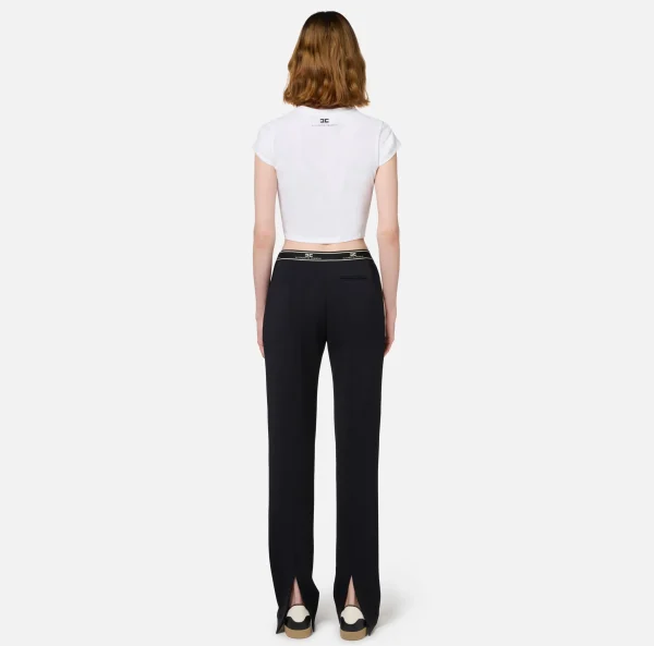 Elisabetta Franchi Pantaloni E Shorts^Pantalone dritto in crêpe con banda laterale Nero