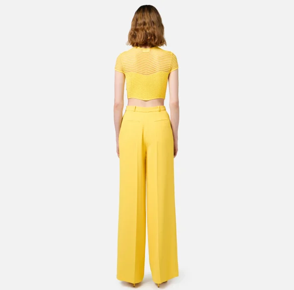 Elisabetta Franchi Pantaloni E Shorts^Pantalone dritto in crêpe fermo con placca logo Mimosa