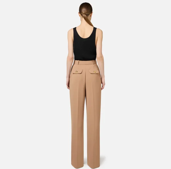 Elisabetta Franchi Pantaloni E Shorts^Pantalone dritto in crêpe fermo con rivetto stemma Camel