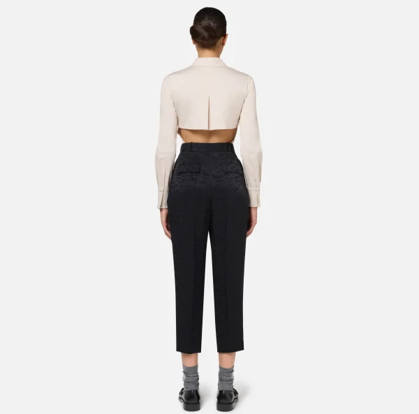 Elisabetta Franchi Tailleur | Pantaloni E Shorts^Pantalone dritto in crêpe jaquard lettering Nero
