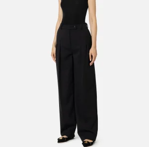 Elisabetta Franchi Tailleur | Pantaloni E Shorts^Pantalone dritto in fresco lana mélange con doppie pinces Nero