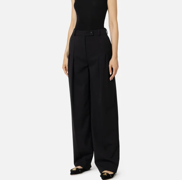 Elisabetta Franchi Tailleur | Pantaloni E Shorts^Pantalone dritto in fresco lana mélange con doppie pinces Nero