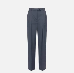 Elisabetta Franchi Tailleur | Pantaloni E Shorts^Pantalone dritto in fresco lana mélange con doppie pinces Navy