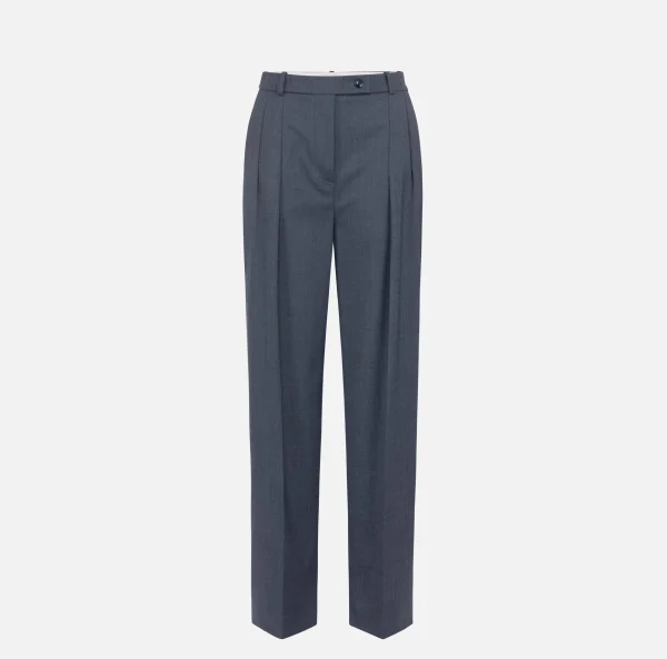 Elisabetta Franchi Tailleur | Pantaloni E Shorts^Pantalone dritto in fresco lana mélange con doppie pinces Navy