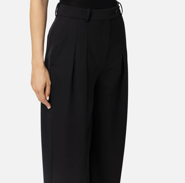 Elisabetta Franchi Tailleur | Pantaloni E Shorts^Pantalone dritto in fresco lana mélange con doppie pinces Nero