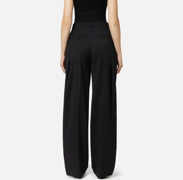 Elisabetta Franchi Tailleur | Pantaloni E Shorts^Pantalone dritto in fresco lana mélange con doppie pinces Nero