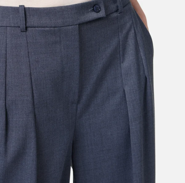 Elisabetta Franchi Tailleur | Pantaloni E Shorts^Pantalone dritto in fresco lana mélange con doppie pinces Navy