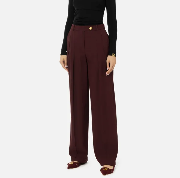 Elisabetta Franchi Pantaloni E Shorts^Pantalone dritto in satin con doppie pinces RougeNoir