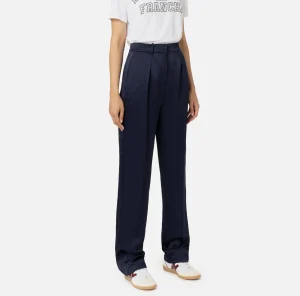 Elisabetta Franchi Tailleur | Pantaloni E Shorts^Pantalone dritto in satin con bande in raso Navy