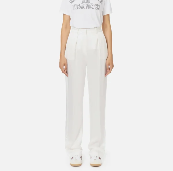 Elisabetta Franchi Tailleur | Pantaloni E Shorts^Pantalone dritto in satin con bande in raso Avorio