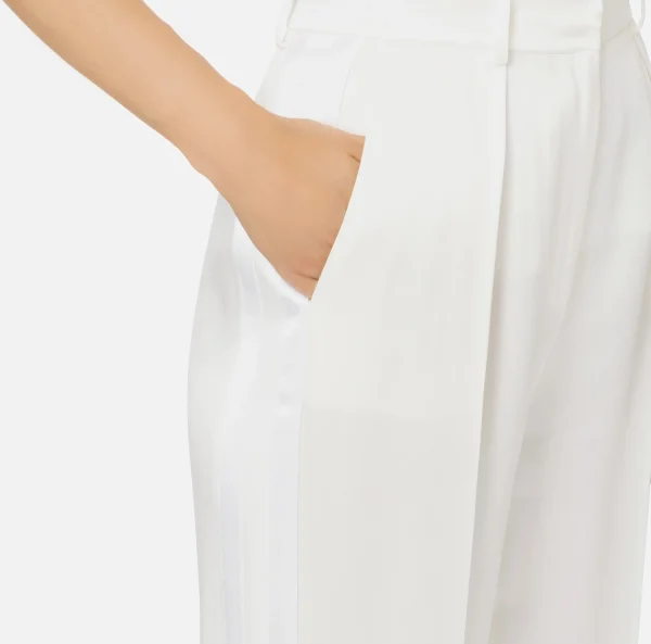 Elisabetta Franchi Tailleur | Pantaloni E Shorts^Pantalone dritto in satin con bande in raso Avorio