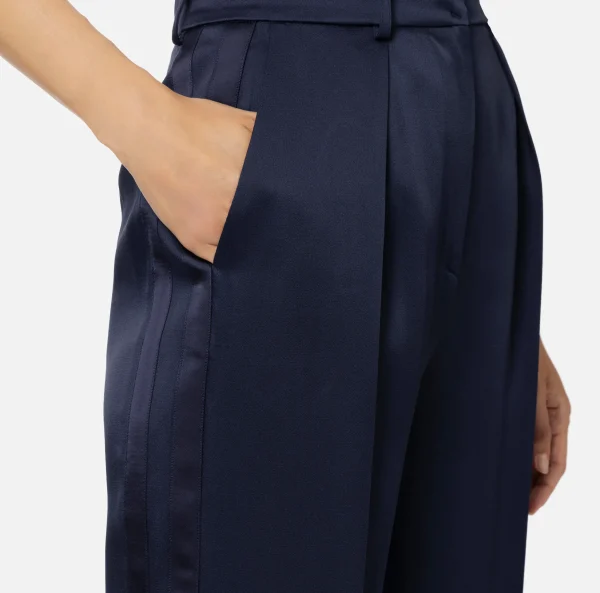 Elisabetta Franchi Tailleur | Pantaloni E Shorts^Pantalone dritto in satin con bande in raso Navy