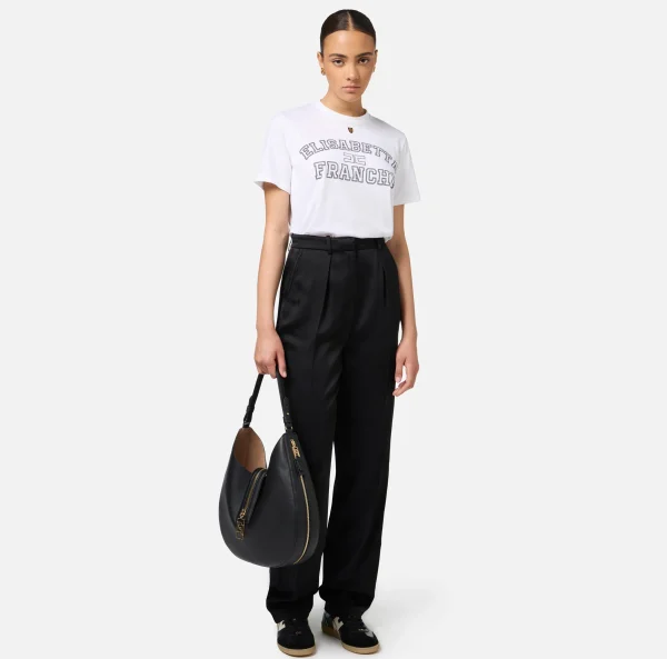Elisabetta Franchi Tailleur | Pantaloni E Shorts^Pantalone dritto in satin con bande in raso Nero
