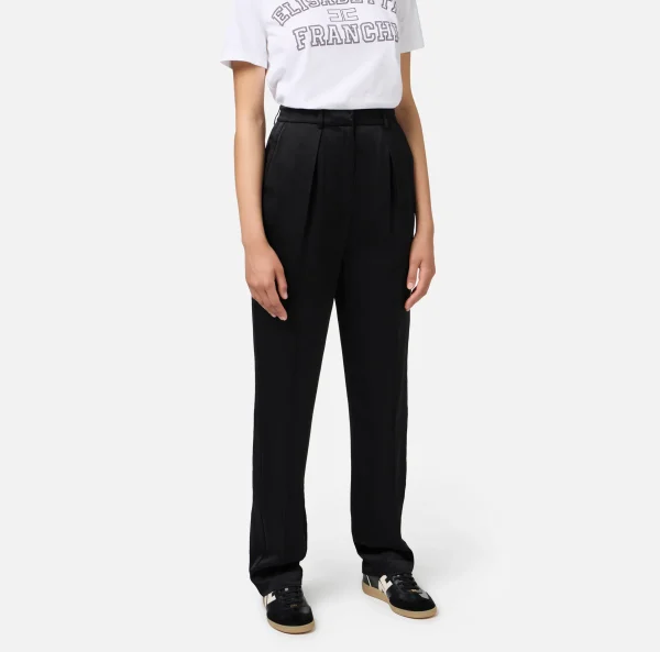 Elisabetta Franchi Tailleur | Pantaloni E Shorts^Pantalone dritto in satin con bande in raso Nero