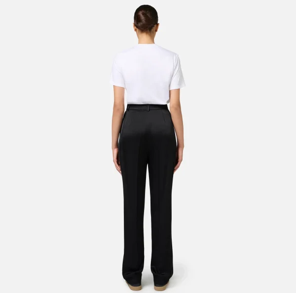 Elisabetta Franchi Tailleur | Pantaloni E Shorts^Pantalone dritto in satin con bande in raso Nero
