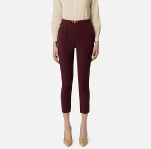 Elisabetta Franchi Pantaloni E Shorts^Pantalone dritto in tessuto tecnico con morsetto RougeNoir
