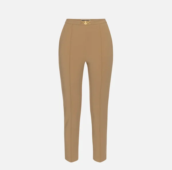 Elisabetta Franchi Pantaloni E Shorts^Pantalone dritto in tessuto tecnico con morsetto Camel