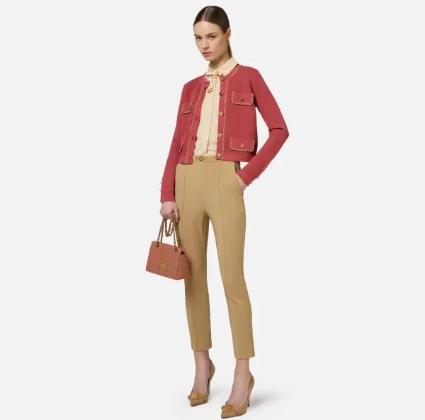 Elisabetta Franchi Pantaloni E Shorts^Pantalone dritto in tessuto tecnico con morsetto Camel