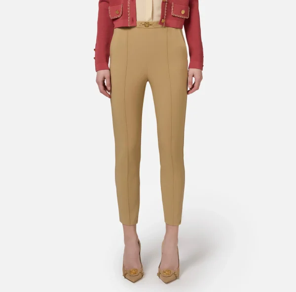 Elisabetta Franchi Pantaloni E Shorts^Pantalone dritto in tessuto tecnico con morsetto Camel