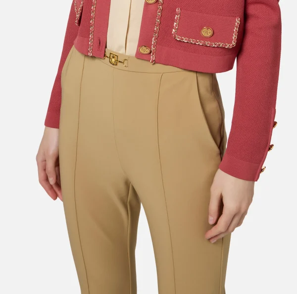 Elisabetta Franchi Pantaloni E Shorts^Pantalone dritto in tessuto tecnico con morsetto Camel