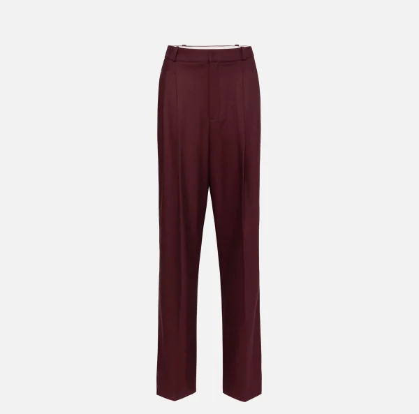 Elisabetta Franchi Pantaloni E Shorts^Pantalone gamba ampia con doppia pinces in fresco di lana stretch RougeNoir
