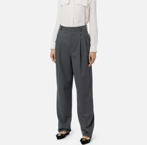 Elisabetta Franchi Pantaloni E Shorts^Pantalone gamba ampia con doppia pinces in fresco di lana stretch SteelMelange