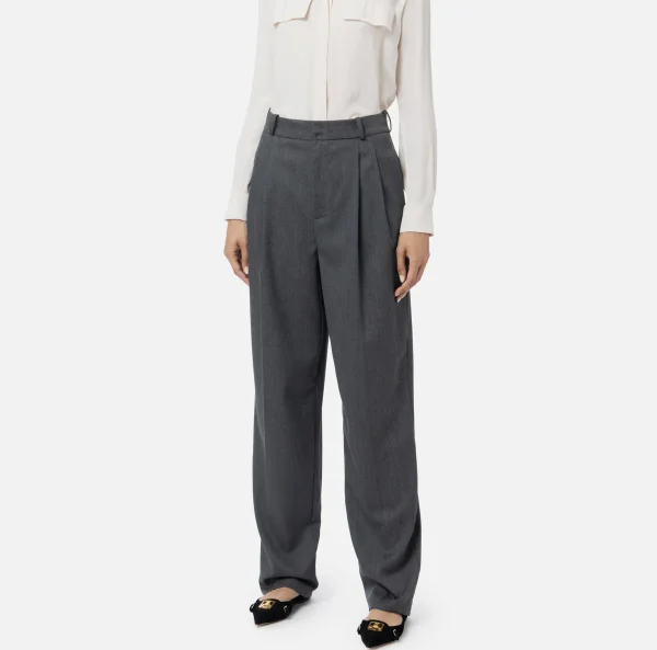 Elisabetta Franchi Pantaloni E Shorts^Pantalone gamba ampia con doppia pinces in fresco di lana stretch SteelMelange
