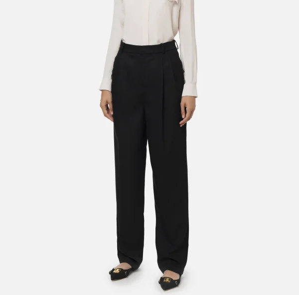 Elisabetta Franchi Pantaloni E Shorts^Pantalone gamba ampia con doppia pinces in fresco di lana stretch Nero