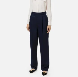 Elisabetta Franchi Pantaloni E Shorts^Pantalone gamba ampia con doppia pinces in fresco di lana stretch Navy
