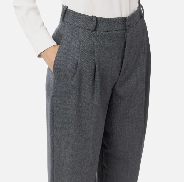 Elisabetta Franchi Pantaloni E Shorts^Pantalone gamba ampia con doppia pinces in fresco di lana stretch SteelMelange