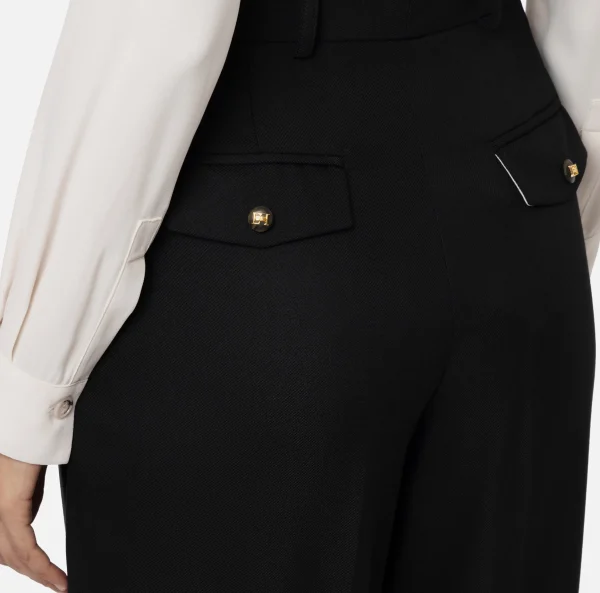 Elisabetta Franchi Pantaloni E Shorts^Pantalone gamba ampia con doppia pinces in fresco di lana stretch Nero