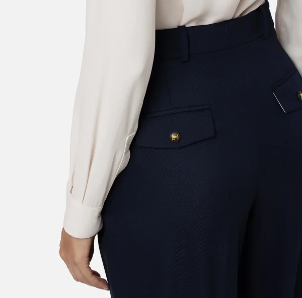 Elisabetta Franchi Pantaloni E Shorts^Pantalone gamba ampia con doppia pinces in fresco di lana stretch Navy