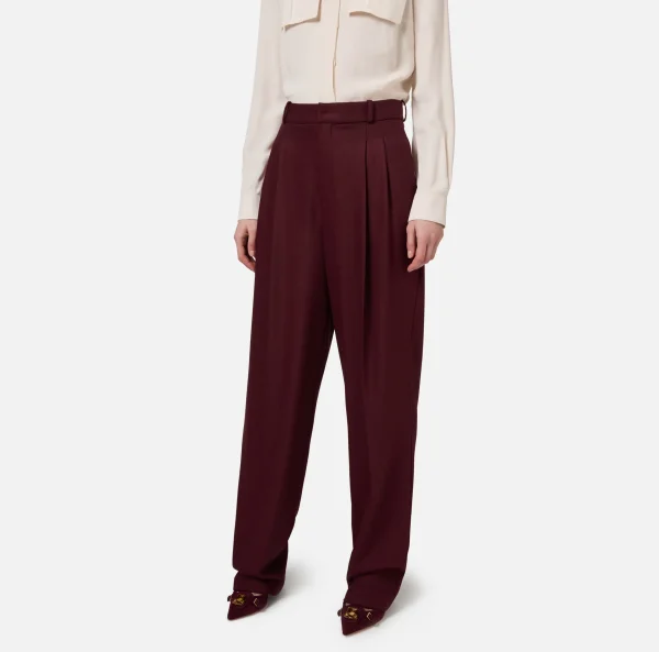 Elisabetta Franchi Pantaloni E Shorts^Pantalone gamba ampia con doppia pinces in fresco di lana stretch RougeNoir