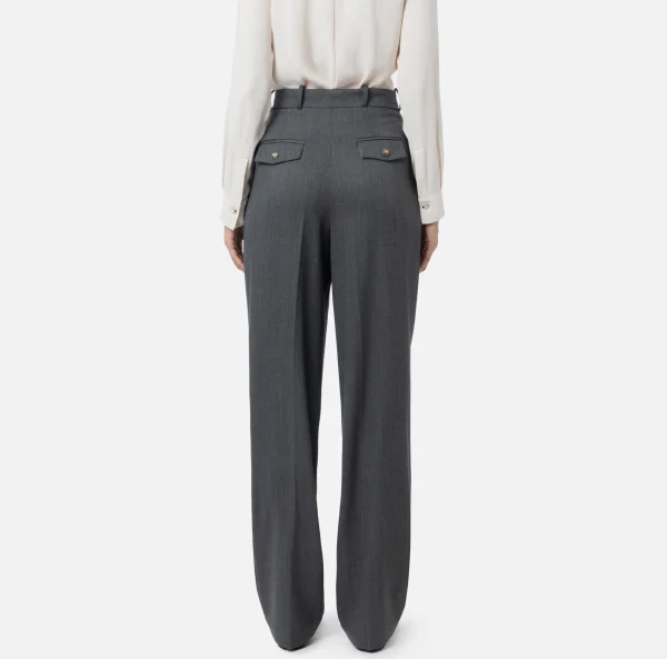 Elisabetta Franchi Pantaloni E Shorts^Pantalone gamba ampia con doppia pinces in fresco di lana stretch SteelMelange