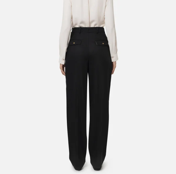Elisabetta Franchi Pantaloni E Shorts^Pantalone gamba ampia con doppia pinces in fresco di lana stretch Nero