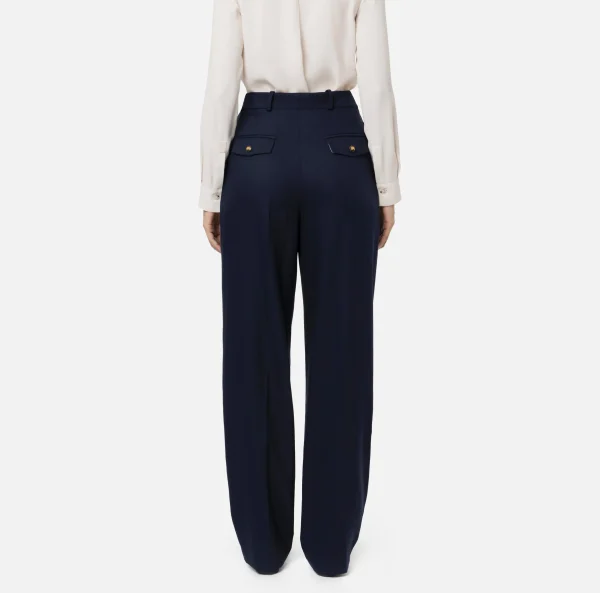Elisabetta Franchi Pantaloni E Shorts^Pantalone gamba ampia con doppia pinces in fresco di lana stretch Navy