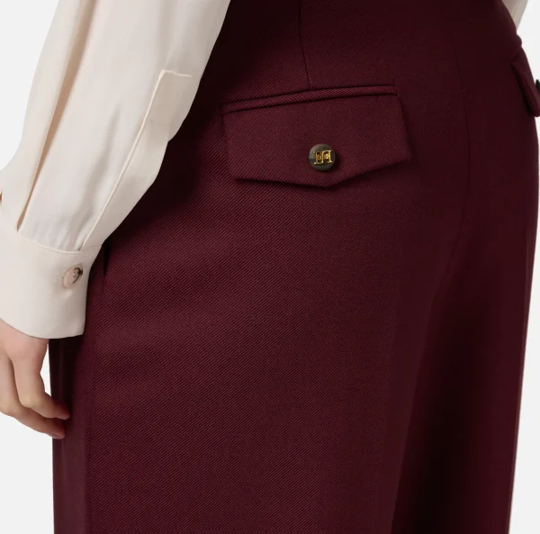 Elisabetta Franchi Pantaloni E Shorts^Pantalone gamba ampia con doppia pinces in fresco di lana stretch RougeNoir