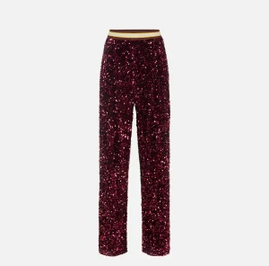 Elisabetta Franchi Tailleur | Pantaloni E Shorts^Pantalone in ciniglia ricamata con paillettes RougeNoir