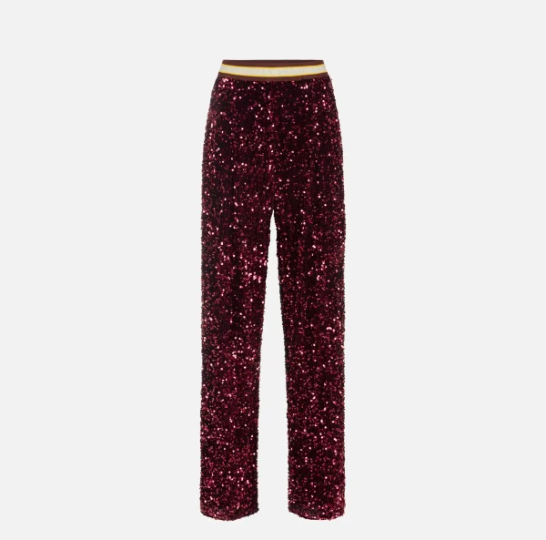 Elisabetta Franchi Tailleur | Pantaloni E Shorts^Pantalone in ciniglia ricamata con paillettes RougeNoir