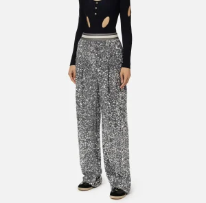 Elisabetta Franchi Tailleur | Pantaloni E Shorts^Pantalone in ciniglia ricamata con paillettes Steel