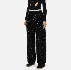 Elisabetta Franchi Tailleur | Pantaloni E Shorts^Pantalone in ciniglia ricamata con paillettes Nero