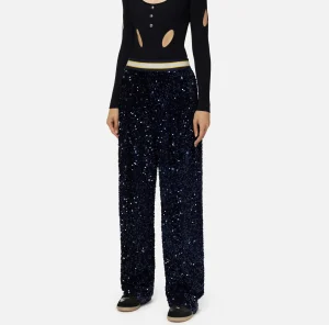 Elisabetta Franchi Tailleur | Pantaloni E Shorts^Pantalone in ciniglia ricamata con paillettes Navy