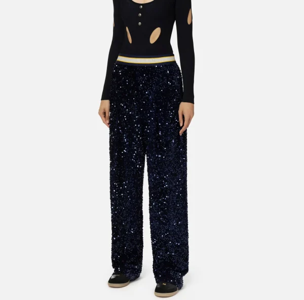 Elisabetta Franchi Tailleur | Pantaloni E Shorts^Pantalone in ciniglia ricamata con paillettes Navy