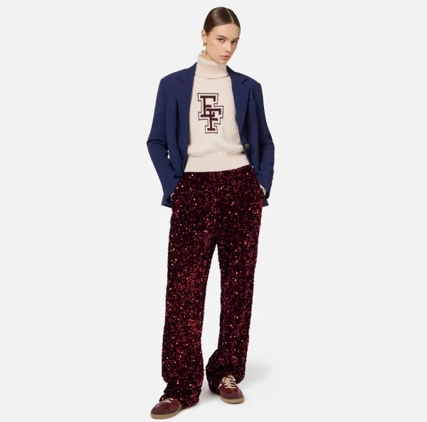Elisabetta Franchi Tailleur | Pantaloni E Shorts^Pantalone in ciniglia ricamata con paillettes RougeNoir