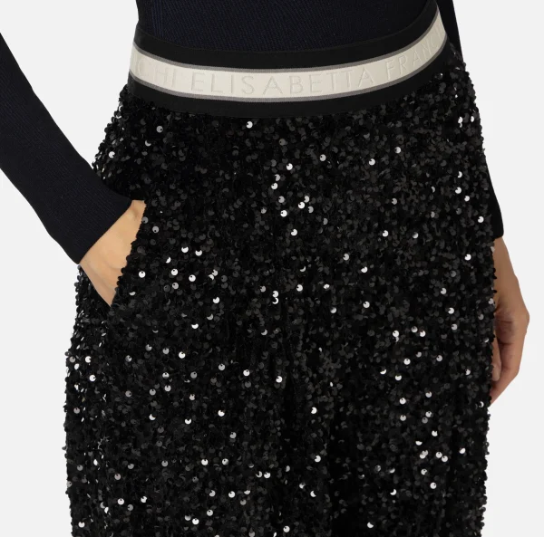 Elisabetta Franchi Tailleur | Pantaloni E Shorts^Pantalone in ciniglia ricamata con paillettes Nero