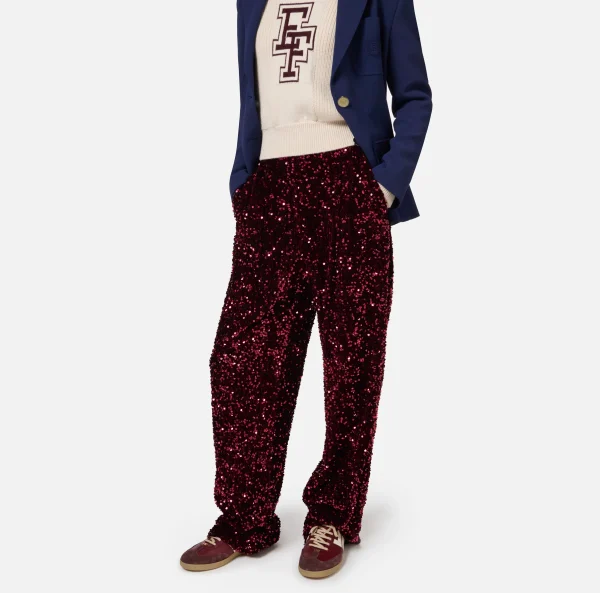 Elisabetta Franchi Tailleur | Pantaloni E Shorts^Pantalone in ciniglia ricamata con paillettes RougeNoir